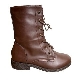 Rouge Women’s Jagger Brown Faux Leather Lace Up Casual Combat Boots Size 8.5